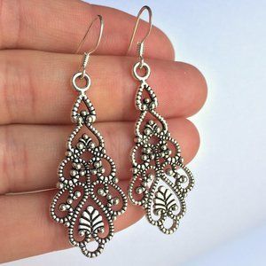 Silver filigree long drop Chandelier Earrings